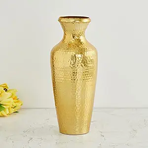Home Centre Fiesta Textured Hammered Vase, Gold, Standard