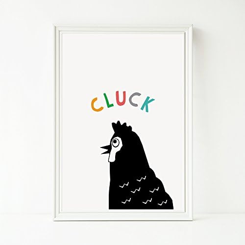 Chicken Print - Nursery Prints, Black and White Animal Print for Kids Room, Hen's say Cluck. Hand Illustrated Children's Art Print.