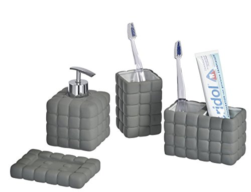 Preisvergleich Produktbild 4tlg. WENKO Bad Set Cube Dark Grey aus Keramik