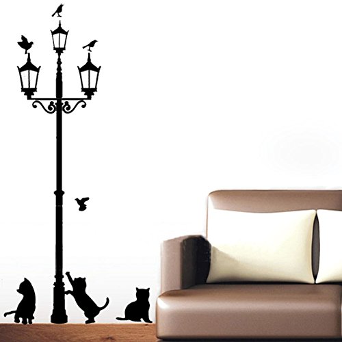 TOOGOO(R) 3 kleine Katze unter Strassenlaterne DIY Wandaufkleber Wallpaper Art Decor Wandtattoo Zimmer Wandbild(schwarz) - 2