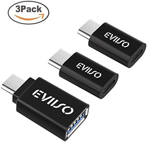 USB-C to USB 3.0 Adapter, EVIISO 3Pack Aluminum USB C (Male) to Micro USB (Female) Charge and Data Sync Connector Mini Type C Adapter for Samsung S9 S8 Note8, Huawei P20, Honor View 10, OnePlus 6, Macbook and Other Type-C Devices