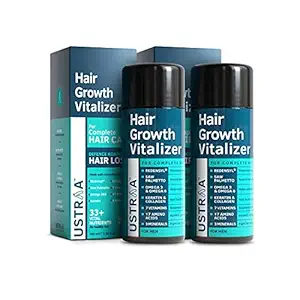 USTRAA Hair Growth Vitalizer 100ml- Set Of 2 - Boosts hair growth, Prevents hair fall- Hair Oil With Redensyl, Saw Palmetto, Wheatgerm & Jojoba Oil, No Sulphates, No Parabens, No Silicone, No Mineral Oil