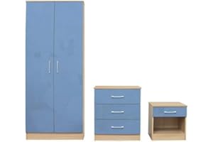 LPD Furniture Dakota Childrens High Gloss Bedroom Range - Cabin Bed 3 Piece Set White Grey Pink Blue (Blue, 3 Piece Set)