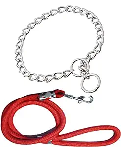 S.Blaze Dog Belt Combo of 17 inch Dog Choke Chain with Red Lead Specially for Small Breed Dog Collar Leash