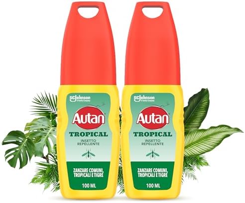 Autan Tropical Vapo, Spray Antizanzare, Repellente Zanzare Azione Protettiva Duratura, Fino a 8h di protezione, Adatto a viaggi in luoghi tropicali, Efficace contro Virus West Nile, 2 Conf. da 100ml