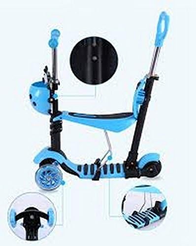 New 5 in 1 Kick Scooter With Flashing Wheels - Babies Toddlers Kids- 100% Money Back Guarantee (Blue, Lady Bug Face Front Basket Design)