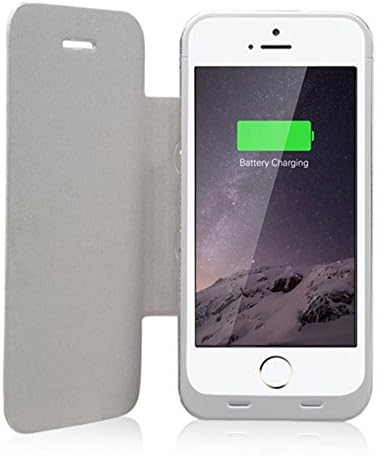 Baidatong 005 3000mah Extended Battery Case Back Up Power Bank for iPhone 5 / 5S Back Up (iOS 8.0 or above Compatible) + Lightning Charging Port + Kick Stand + Slim Fit Slider Design + Full Body Protection + On/Off Switch LED Battery Level Indicator, Compatible with AT&amp;T, T-Mobile, Verizon, Sprint(Belt leather white)