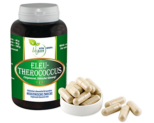 Preisvergleich Produktbild VITAIDEAL VEGAN® Eleutherococcus (Eleutherokokkus, Eleutherokokk, sibirischer Ginseng, Taigawurzel) 120 pflanzliche Kapseln je 500mg, rein natürlich ohne Zusatzstoffe.