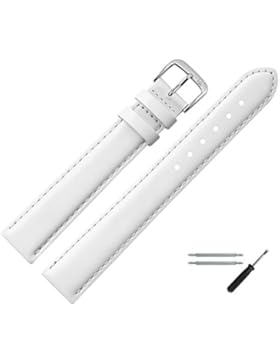 Uhrenarmband 20 mm XL Leder weiß mit Naht - Ersatzarmband in Übergröße, extra lang - inkl. Federstege & Werkzeug...