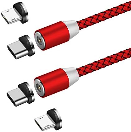 Micro USB Cable, USB-C Cable, [2 Pack, 6.6FT] Magnetic Charging Cable with 1 Android Connector and 1 Type C Connector, Magnet Round Head Micro USB 2.0 A to Micro B + USB-C 2 in 1 Charger Cord