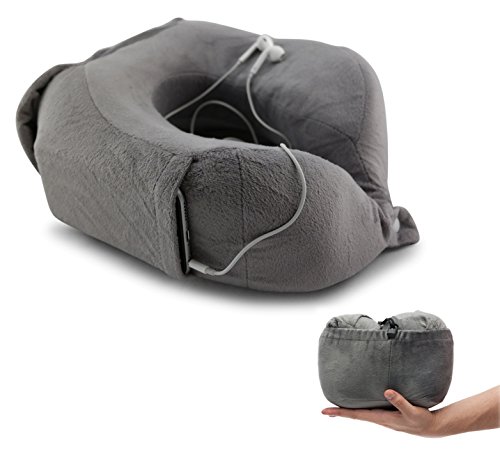 Nackenkissen von evo-cative - anschmiegsamer Memory-Schaum - Nackenhörnchen mit integrierter Handytasche und Aufbewahrungstasche (Grau)