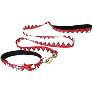 Dog Belt Leash for Large Dogs , Dog Collar Puppy Belt for Medium and Small Dogs with Soft Padded Handle , Strong Nylon Rope with Strong 360? Brass Lock for Training Walking Running ( Red & White)