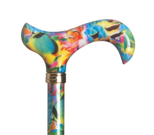 Para mujer Fashion Cane altura ajustable bastón en Aqua Angel diseño de peces