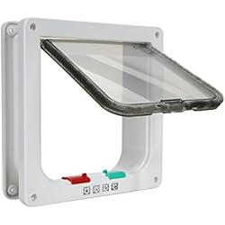 TKOOFN® 4-Modo Puerta Magnética Bloqueable de Aleta para Gato Gatito Perro Perrito Mascota Seguridad (L, Blanco)