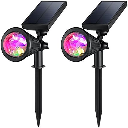 LED Solar Spotlight Multi-Colored 4 LED Adjustable Landscape Outdoor Lighting Solar Powered Waterproof Wall Light for Garden Decoration, 2 Pack