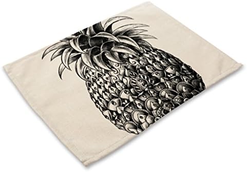 GT Placemat, Pineapple, Cotton and linen, Printing, Western mats, Rectangular, Non-slip mat, Heat-resistant, waterproof mats, Kitchen, Tableware mats, (6*Placemats, 42*32CM)