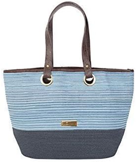 Blue Two Tone Basket Style Tote Beach Bag Estepona Design by Pia Rossini