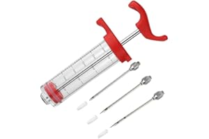 WINDFROMORT Jeringuilla 30 ml - Jeringuilla de cocina con aguja de acero inoxidable 304-3 agujas - Inyector para carne y mermelada, jeringuilla, jeringuilla de cocina - Ideal para repostería y cocina（rojo）