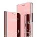 Produktbild Yichxu Moto G7 Power Hülle, Spiegel Clear View Standing Handyhülle für Moto G7 Power, Mirror Makeup Plating Schutzhülle PU Leder Flip Tasche Case Cover für Motorola Moto G7 Power, Rosé gold