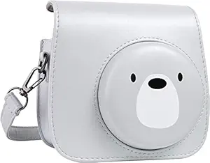 Shopizone Classic Vintage PU Leather Compact Case with Strap for Fujifilm Instax Mini 9/8 /8+ (Bear Design - Grey)