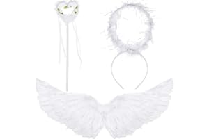 Meiruier Bianche Ali d Angelo,Costume da angelo Costume da Angelo con Ali ed Aureola bacchetta magica Angel Fancy Dress per Halloween Carnevale Mardi Gras Cosplay Party