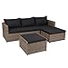Produktbild greemotion Rattan Lounge Set Louisville-Gartenmöbel 3-teilig in Braun Auflagen in Anthrazit Grau-Design Loungemöbel aus Polyrattan mit Ecksofa & 2in1 Rattanhocker mit Tisch Funktion, Beige, 209x137x200 cm