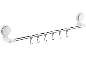COITEK Self-Adhesive Towel Bar Holder, Suction Cup Towel Bar Rail for Bathroom, Kitchen Walls, Removable Mount Towel Rack Rod, Adjustable Length: 40-70 cm, 6 PCS Hook