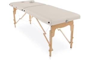 PLUS SANTE - Table de Massage Pliante Professionnelle Livia 2 Plans, Légère et Ergonomique avec Sac de Transport, Confort Optimal (Bois, Ivoire)