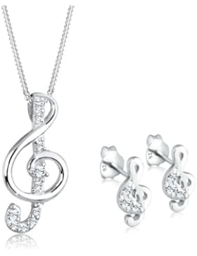 Elli Damen Schmuckset Halskette und Ohrringe Notenschlüssel 925 Sterling Silber Swarovski Kristall weiß 0907952712