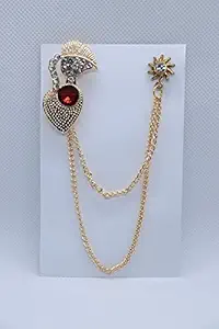The Design Cart Golden Red Leaf with Heart Metallic Brooch for Clothes ,Dress Lapel Brooch for Boys and Men Package of 1 Piece Size 2 Inch