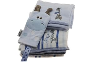 ATOZ BABY A to Z Baby 100% Cotton Super Soft Towel Bale Set – 1 Bath 1 Hand and 1 Wash Mitt with Beautiful Embroidered Designs – extra Thick Cotton Velour Base (Blue)