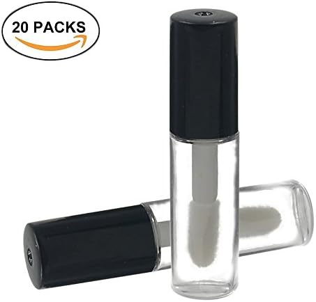 20 Pcs 1.2ml Empty Clear Lip Gloss Containers for Lipstick Samples, Lip Balms - Mini Refillable Travel Empty Lipgloss Gloss Bottle Tube Vials Containers with Bar Black Lid