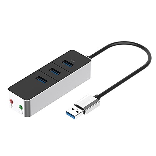 EUGO USB 3.0 Hub - 3-Port USB 3.0 Hub Externen USB Soundkarte mit Audio und Mic Stereo Audio Sound Adapter (3.5mm Jack) für iMac, MacBook Air, MacBook Pro, MacBook, Mac Mini, PCs und Laptops - 0.15m