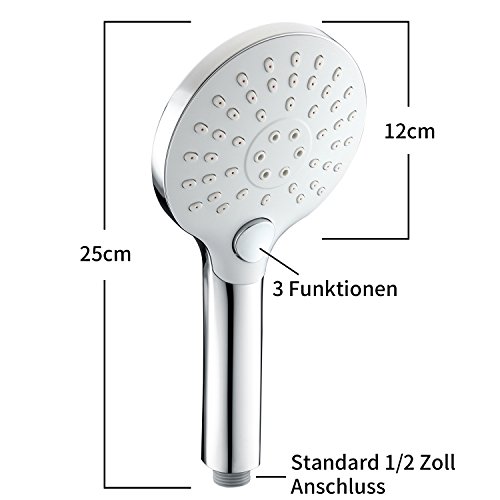 Homelody Handbrause 3 Strahlarten Brausekopf Knopfdruck Verstellbar Brause Duschkopf Multifunktionsduschkopf Regendusche Antikalknoppen Duschbrause - 2