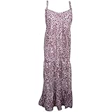 Mogul Interior Women Beach Sundress Maroon Printed Strap Flare Summer Maxi Dress