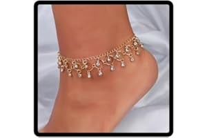 Cubahop Beach Tassel Cavigliere Bling Cristallo Braccialetti Della Caviglia Estate Strass Piede Accessori Gioielli per le Donne e Ragazze (Oro)