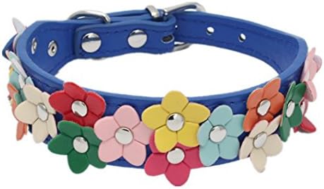 Muodu Puppy Collar Cute PU Flower Studded Leather Small Dog Collars Colourful