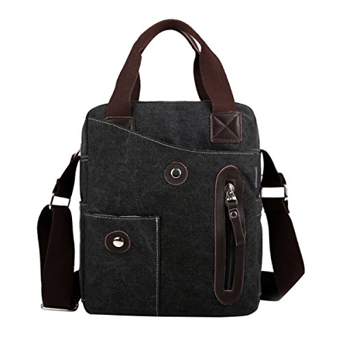 Preisvergleich Produktbild BAAFG Männer Leinwand Leder Umhängetasche Umhängetasche Schultasche Schulter Casual Business Männer Tasche,Black-OneSize