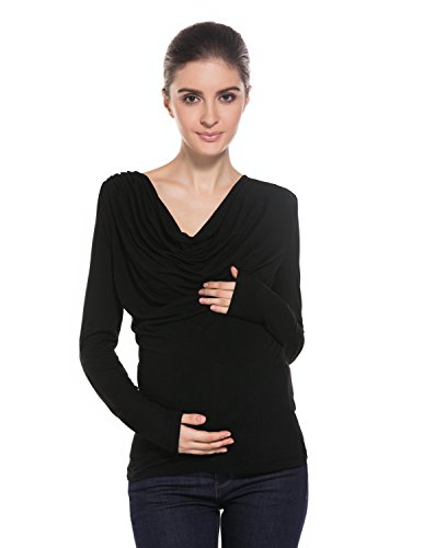 MODETREND Premamá Blusas para Mujeres Mama Collar de Pilas Embarazo Camisetas Manga Larga Camisas Tops de Maternidad