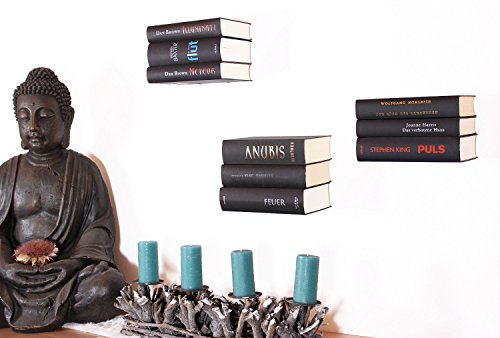 3er Set Schwebende Bücher: unsichtbares Regal für Bücher, originelle Bücherstütze mit bis zu 10kg Tragkraft, stapelbarer… - 2