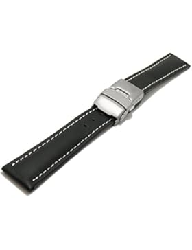 Meyhofer Uhrenarmband Milas 24mm schwarz Leder glatt helle Naht Titan-Faltschließe MyHekslb88/24mm/schwarz/hN/...