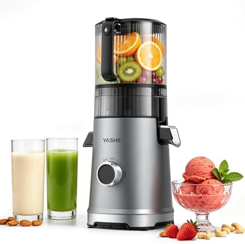 YASHE Estrattore di Succo a Freddo 600W, Bocca Extra Large 152 mm per Frutta e Verdura Intera, 3-in-1 per Succo, Sorbet e Latte Vegetale, Funzione Inversa, Senza BPA, Lavabile in Lavastoviglie