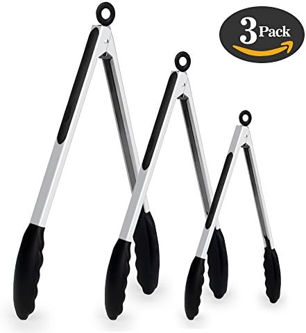 Barbecue Food Tongs 3 Pieces Set-11 inch 9 inch 7 inch Tong Black