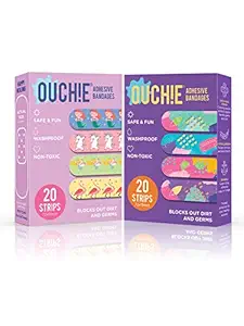 Aya Papaya Ouchie Non-Toxic Printed Bandages Double Combo Set (40 Pack) - Lavender & Purple