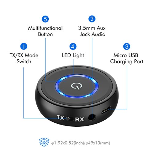 HiGoing Bluetooth 4.1 Transmitter EmpfÃ¤nger, Tragbarer kabelloser Bluetooth Receiver 2 in 1 Adapter 14 Stunden Spielzeit 3,5mm Audio GerÃ¤te fÃ¼r TV, PC, KopfhÃ¶rer, Heim Stereoanlage und Auto Soundsysteme etc