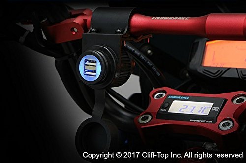 Cliff-TopÂ® Caricatore di potere 3.3 Amp universale del motociclo USB - per il GPS, navigatore satellitare, e Smart Phone, ecc