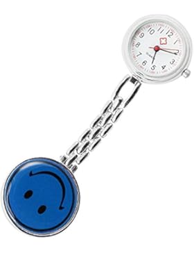 COM-FOUR® Ansteckuhr - Krankenschwesternuhr mit lachendem Gesicht, Pulsuhr (1 Stück / blau)