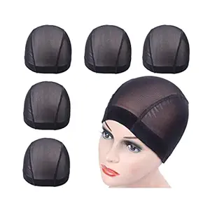5 PCS/Lot Black Mesh Cap Wig Cap for Making Wigs Stretchable Hairnets with Wide Elastic Band (Mesh Cap L)