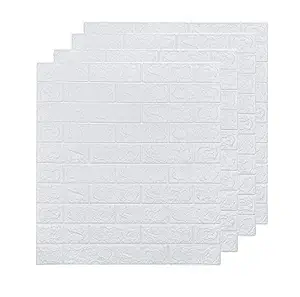 24x7 eMall 4 Pcs Foam Wall Paper, 3D Brick Wall Stickers Self-Adhesive Panel Decal PE Wallpaper - Peel and Stick Wall Panels (4, White Bricks)(23.2 Sqft)