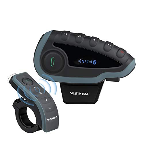VNETPHONE® V8 Intercomunicador Moto Bluetooth BT Interphone con Mando a Distancia FM NFC 5 Jinetes 1200M